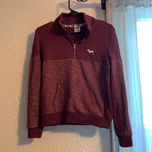 PINK Victoria's Secret Tops - PINK Maroon Half Zip Sweatshirt